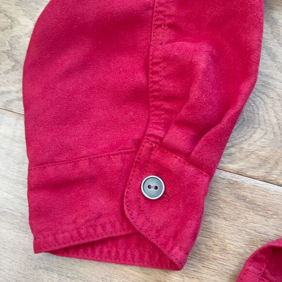 Chico's Button Up Shirt Jacket Shacket Size 3 (XL/16) Red Faux Suede Microfiber - Picture 8 of 8